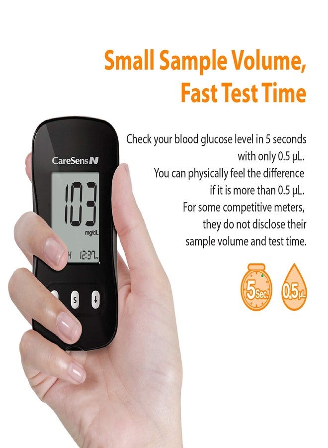 CareSens N Blood Glucose Monitoring Meter (Auto Coding) - 1 Diabetes Blood Glucose Meter, 1 User Guide, 1 Quick Reference guide, 1 Case & 2 CR 2032 Batteries - Image 5